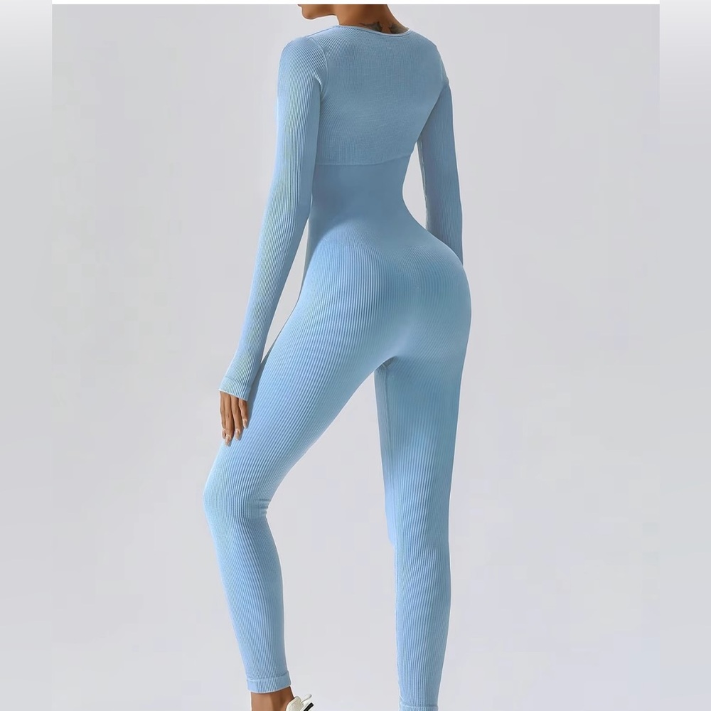 Solid Ribbed Bodycon Jumpsuit - Picture 3 of 8
